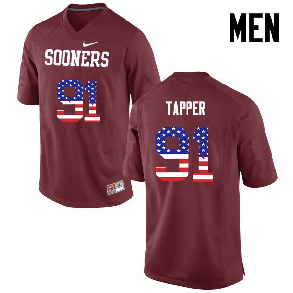 Oklahoma Sooners #91 Charles Tapper College Football USA Flag Fashion Jerseys-Crimson